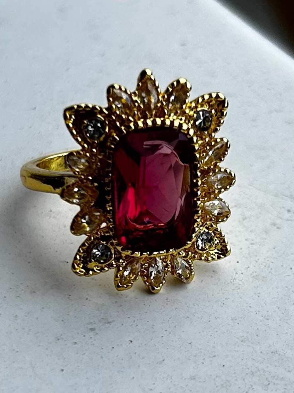 Gold plated Red Gem Statement Ring - Picture 4 of 7